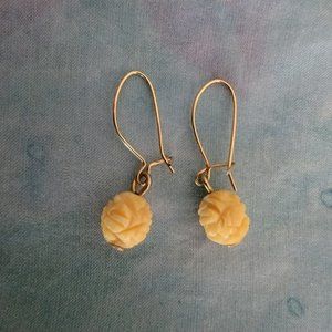 Vintage Carved Ivory Dangle Pierced Earrings
